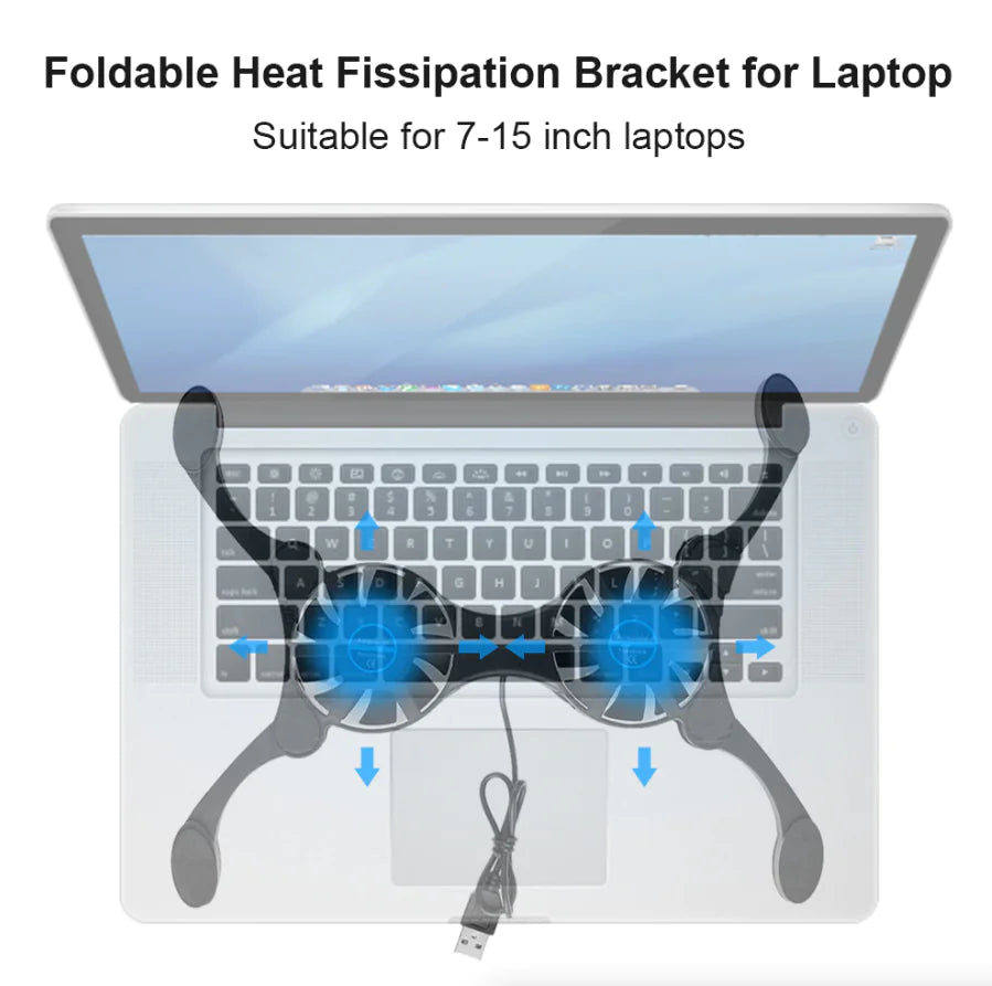 Dual USB Cooling Fan Pad Foldable Slim Fans Cooler Stand For Laptop PC Notebook