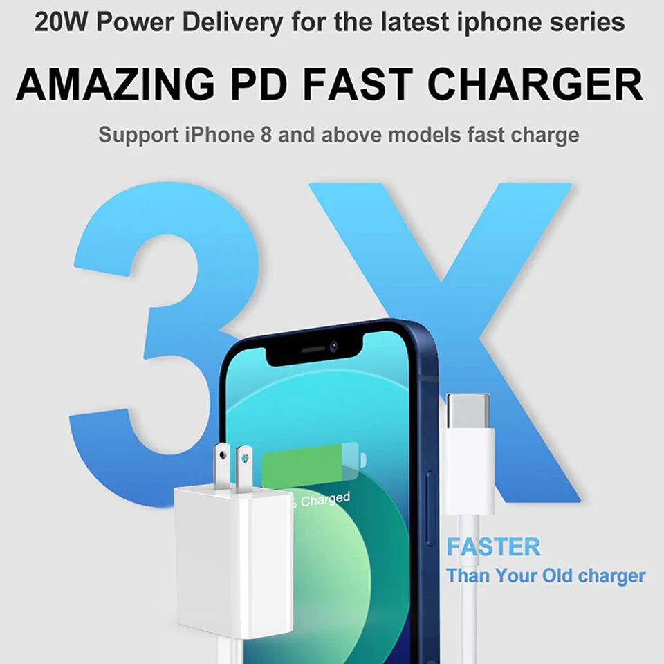 20W USB C Super Fast Charger PD To Type C Cable For iPhone 15 iPad Plus Pro Max