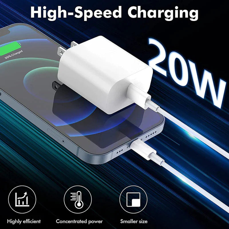 2024 20W USB-C Fast Charger PD Adapter Cable For iPhone 14/13/12/11 XR Pro iPad