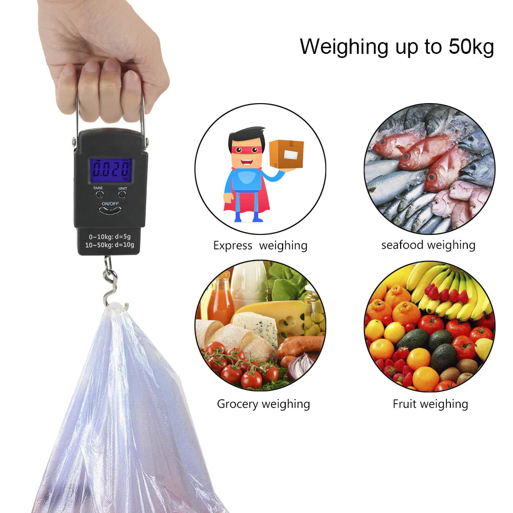 Portable Fish Scale Travel LCD Digital Hanging Luggage Electronic 110lb / 50kg